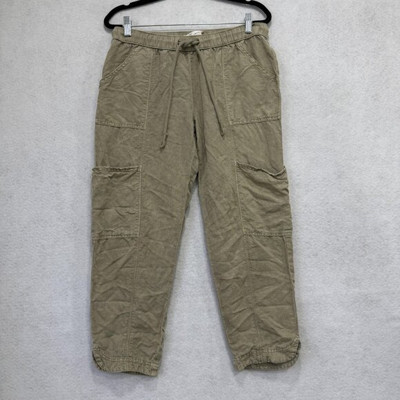 C&C California Pants Womens Small Khaki Linen Lyocell Cargo Jogger Drawstring - Picture 1 of 10